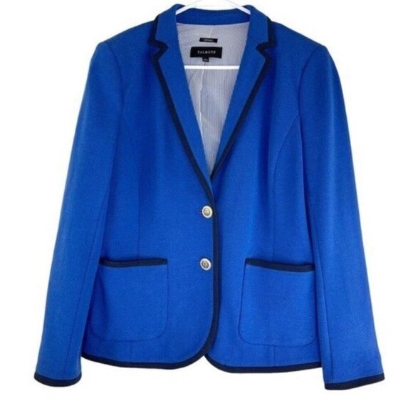Talbots Aberdeen Pique Blue Blazer Size 12p Office Stretch Jacket Business - Picture 1 of 10